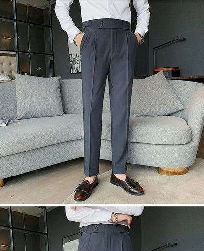 2023 Spring and Autumn Fashion Korean Edition Casual Business High Waist Button Slim Fit Straight Tube Non Iron Men's Suit Pants