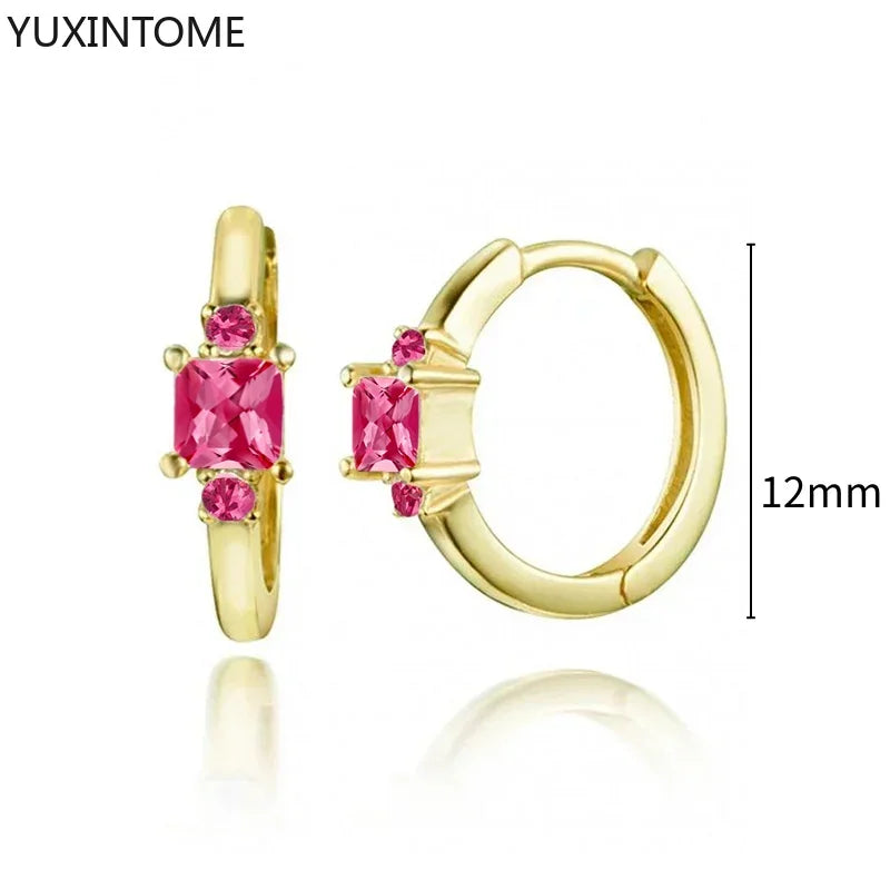 925 Silver Ear Needle Rose Red Hoop Earrings For Women Exquisite Water Drop/Flower/Heart Crystal Piercing Huggie Earring Jewelry