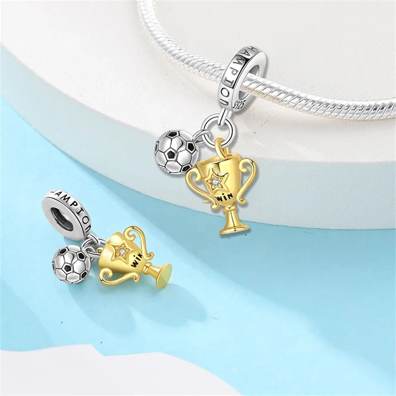 Passionate 925 Silver Dumbbell Badminton Soccer Sport Charms Beads Fit Pandach 925 Original Bracelet DIY Jewelry Graduation Gift