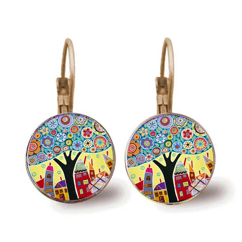 Portugal Tile Graphic Earrings Mandala Portuguese Flower Earrings For Female Girls Birthday Gifts Temperament Jewelry