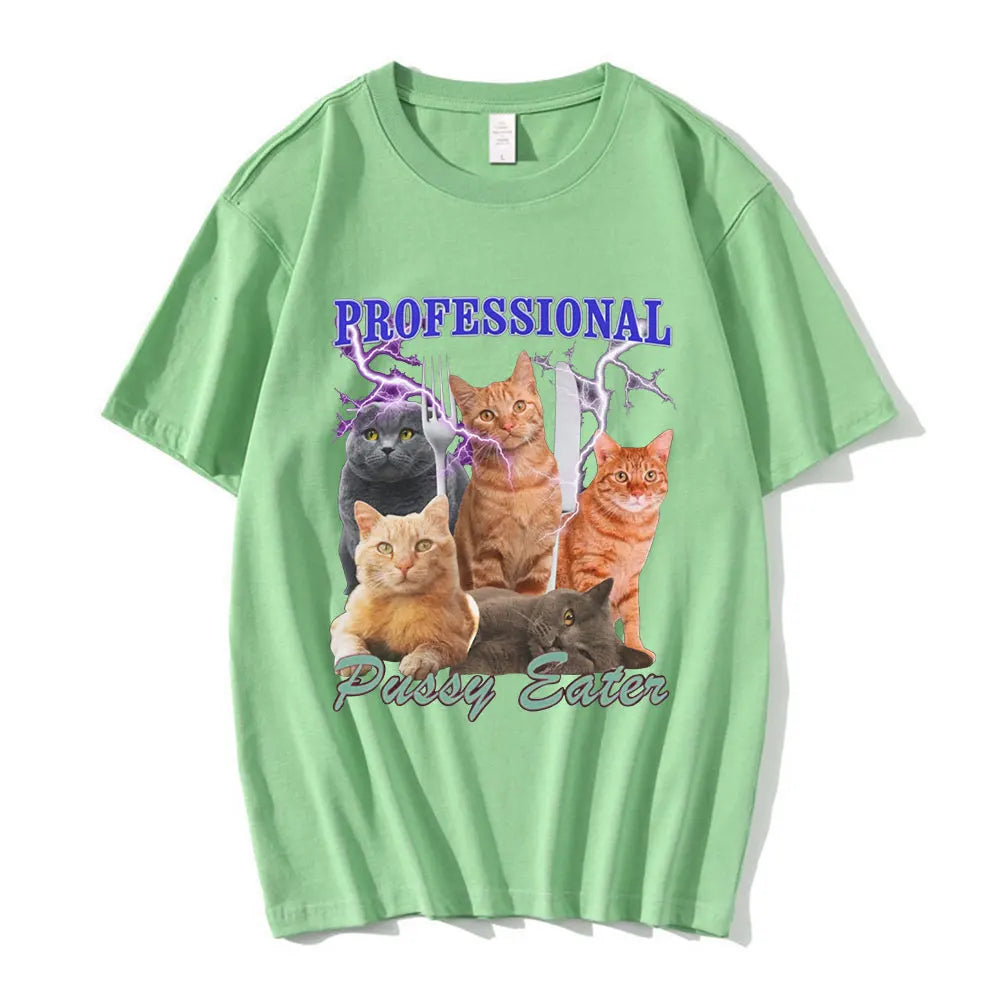 Professional Pussy Eater Funny Cat Lover T Shirt Men's Clothing Fashion T-shirts Cotton Casual Oversized Short Sleeve T Shirts