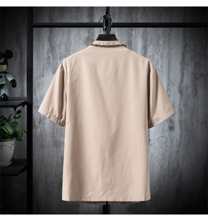 (Shirt + trousers) 2024 summer men shirt printing Man Cotton shirts Short sleeve men's casual shirts elastic waist size M to 5XL