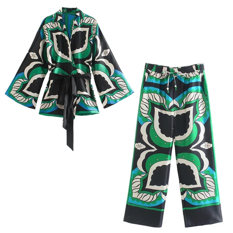 Foridol Oversized Green Print Boho Women Shorts Sets Shirts Shorts Pants Three Pieces Fashion Suits Matching Sets 2024 Summer