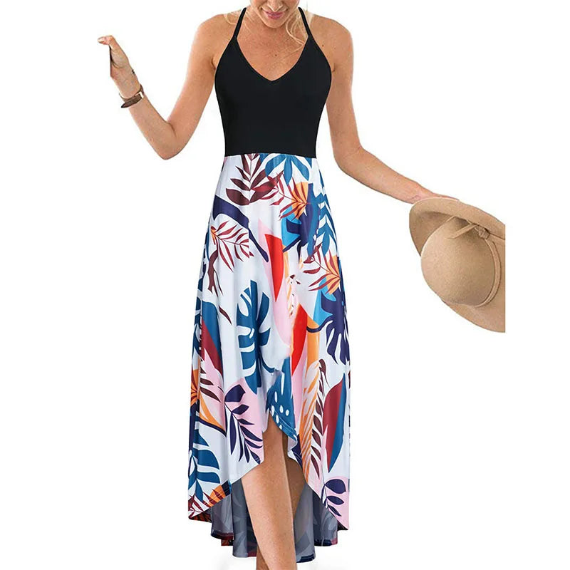 Casual Printed Summer Long Dresses For Women 2023 Elegant Pretty Slim Women's Sexy Backless Dresses Vintage Female Clothing