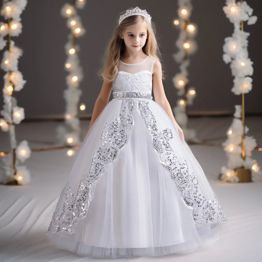 Girls Bridesmaid Banquet Dress for Wedding Appliques Lace First Communion Long Gown Teen Girls Graduation Birthday Party Clothes