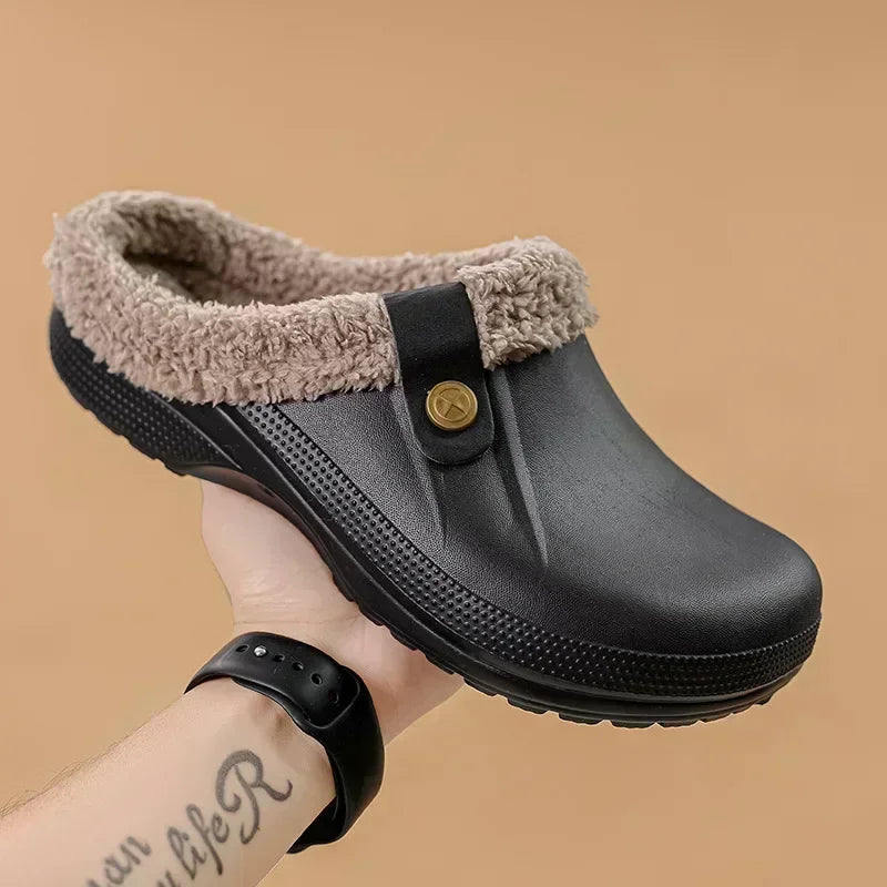 New Indoor Warm Slippers for Women Luxury Garden Shoes Soft Waterproof EVA Plush Slippers Female Clogs Couples Home Cotton Shoes