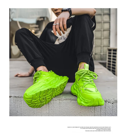 Men's Green Casual Sneakers 2024 Designer Platform Trainer Shoes Men Streetwear Height Increasing Sport Shoes Men Chunky Sneaker