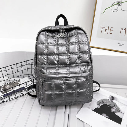 Gusure Winter Space Down Women's Backpack Fashion Quilted Plaid Female School Bags for Girls Casual Large Capacity Handbag bolsa