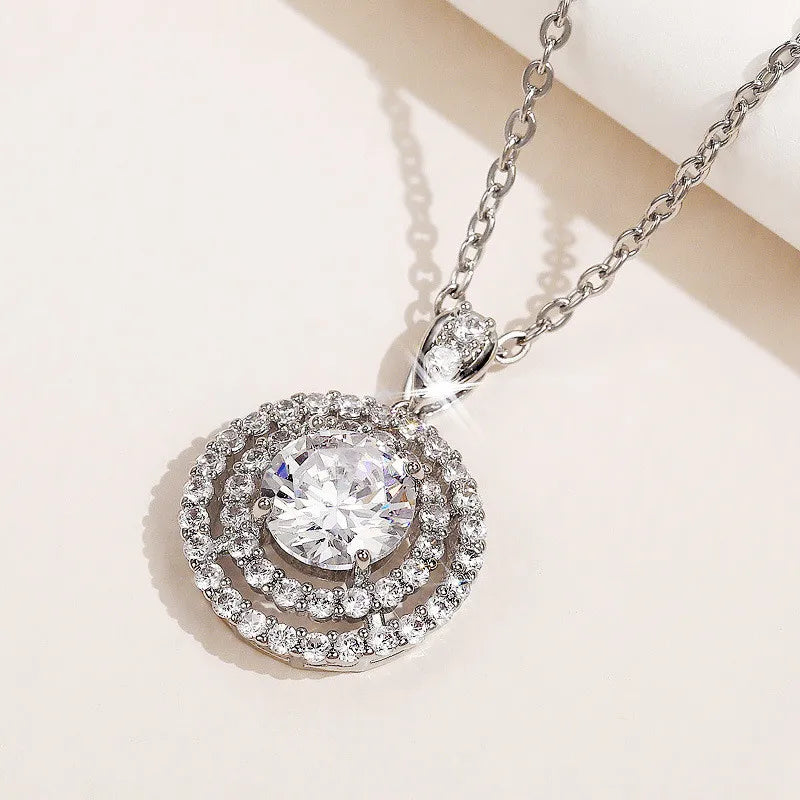 925 Sterling Silver Gorgeous Bridal Wedding Necklace AAA Cubic Zirconia Round Pendant Elegant Women Accessories Fashion Jewelry