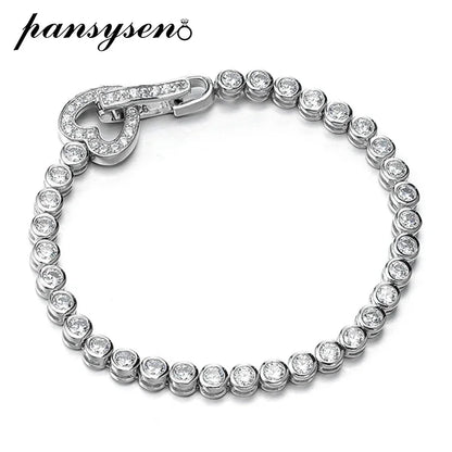 PANSYSEN Top Quality 925 Sterling Silver 3MM Round Simulated Moissanite Diamond Charm Bracelets for Women Wedding Fine Jewelry