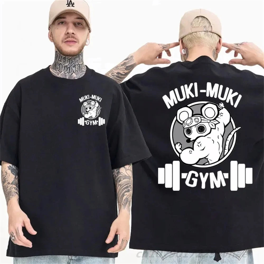 Men Summer Japanese Anime Demon Slayer Uzui Tengen Print T-shirt Funny Ninja Mice Muki Muki Gym T Shirt Muscular Mouse T-Shirts