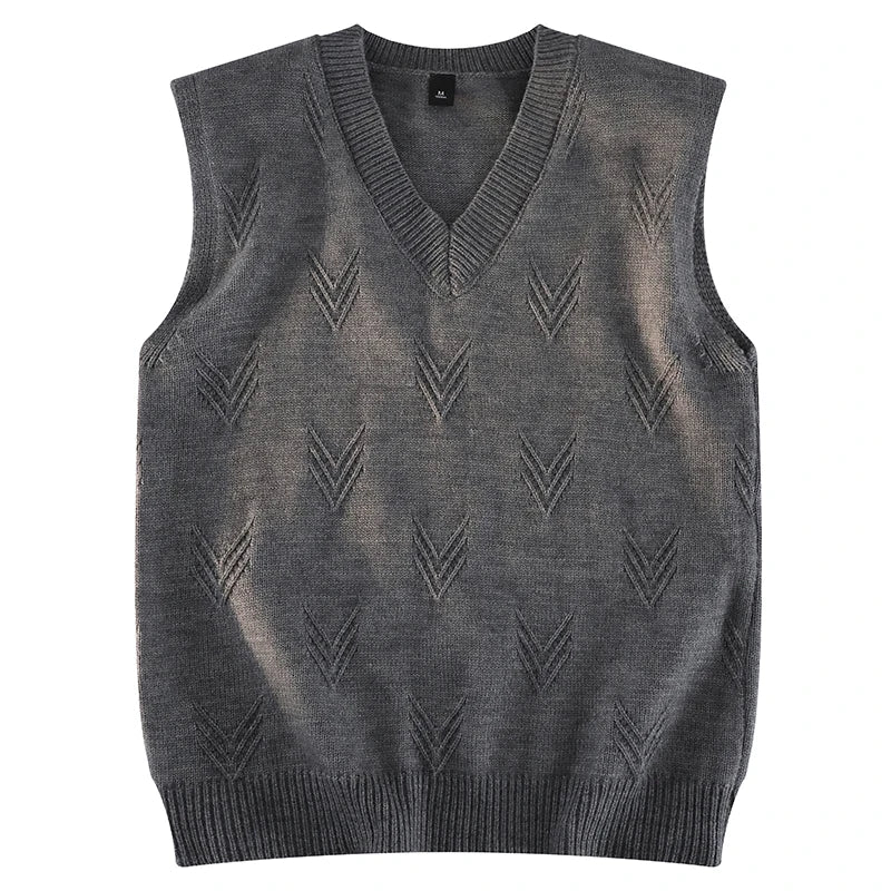 Fashion Niche Jacquard Design Pattern Men Sweaters Versatile Casual Comfortable Autumn and Winter Warm V-Neck Knit Sweater Vests