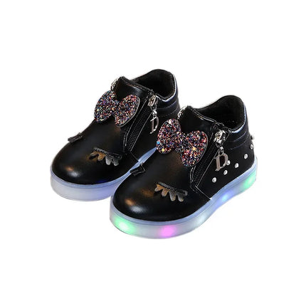 Children Shoes Casual Sneaker for Boy Kid Shoes Girl Rhinestones LED Light Trend Illuminated Shoe Bowknot Girl Shoe Zapatillas