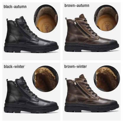 Natural Cow Leather Men Winter Boots Handmade Retro Men Boots Genuine Leather Men Winter Shoes #9550