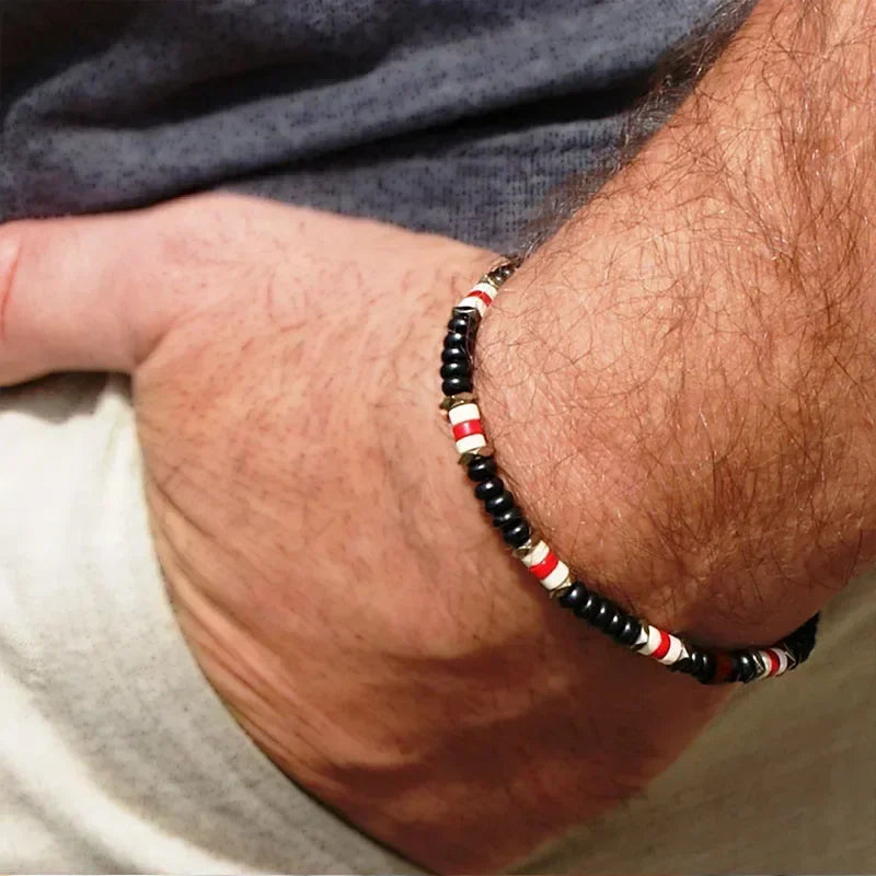 Men's Black Onyx Round Bead & Arrow Stone Bead Yoga Bracelet