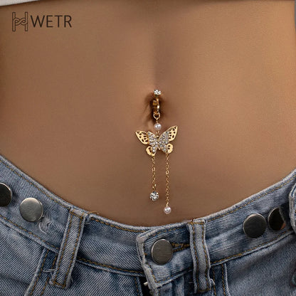 Clip On Belly Button Ring Butterfly Shape Fake Belly Piercing Clip On Umbilical Navel Body Jewelry Trendy Fashion Style