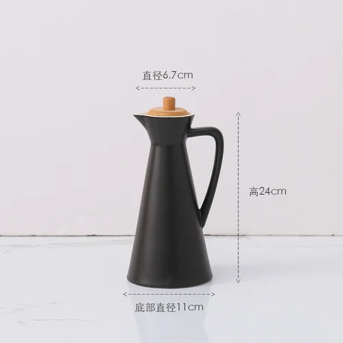 Wooden Cover Ceramics Oil Can Home Spice Jar Sealing Cap Kitchen Supplies High Capacity 400ml/800ml Vinegar Pot Oil Bottle