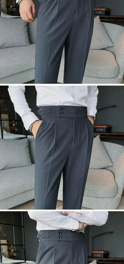 2023 Spring and Autumn Fashion Korean Edition Casual Business High Waist Button Slim Fit Straight Tube Non Iron Men's Suit Pants