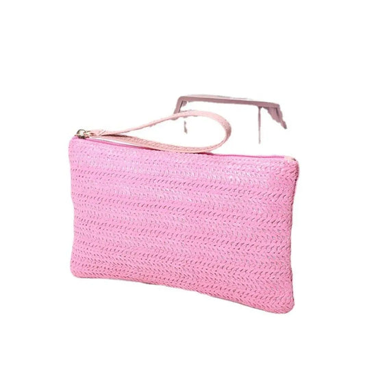 Weaving Bag Fashion Ladies Wristlet Clutch Women Daily Money Phone Clutch Solid Straw Woven Coin Purse Beach Wallet Card Holder