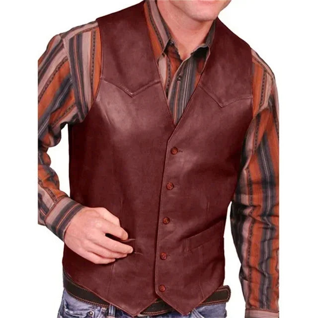 Leather Vest for Men Motorcycle Colete Luxo 5XL Steampunk Waistcoat  Western Cowboy Party Dress MensVintage Gilet Costume Homme