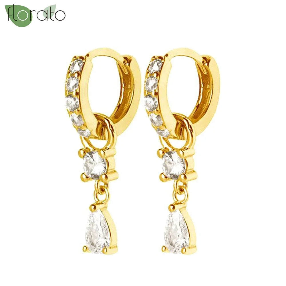 925 Sterling Silver Needle Elegant White Crystals Small Hoop Earrings for Women Fashion 18K Gold Pendant Earrings Luxury Jewelry