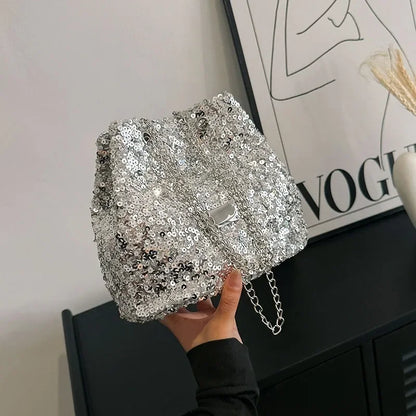 Fashion Sequined Women's Bucket Bag Handbags Female Crossbody Shoulder Bag Tote Purse Chain Messenger Bag Lady Handbag Сумка