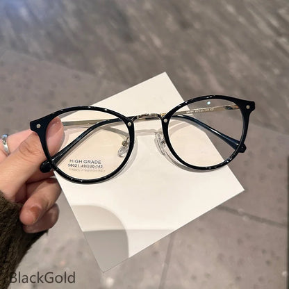 MOMOJA Ultra Light Retro Round Frame Gold Glue Titanium Women's Eyeglass Frame Optical Prescription Gasses Male 58021