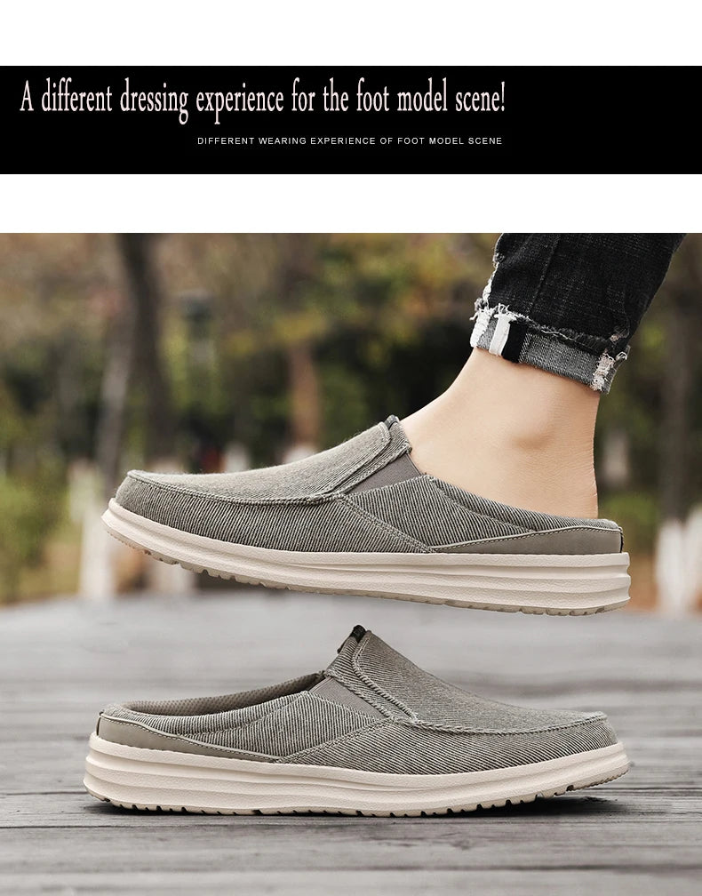 2024 Summer Men's Half Slippers Fashion Men's Flat Bottom Casual Shoes Soft Sole Cloth Shoes Support Shoes Men's Sports Shoes