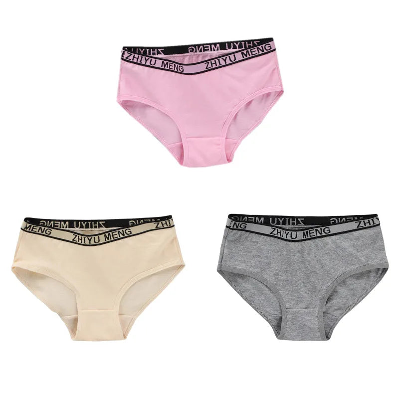 3PC Girl Panties Cotton/Spandex Letter Middle-waisted 14-16Y Children Student Briefs Underwear Underpants