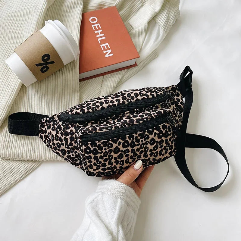 Fashion Women Flannel Fanny Pack Waist Bag Wild Leopard Pattern Bum Bag Ladies Bum Hip Bag Money Phone Pouch Casual Chest Bags