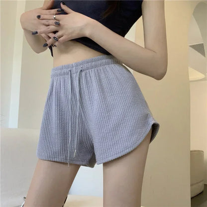 Women Shorts Summer High Elastic Lace Up Drawstring Wide Leg Sweat Short Fitness Running Shorts Loose Casual Large Sports Pants