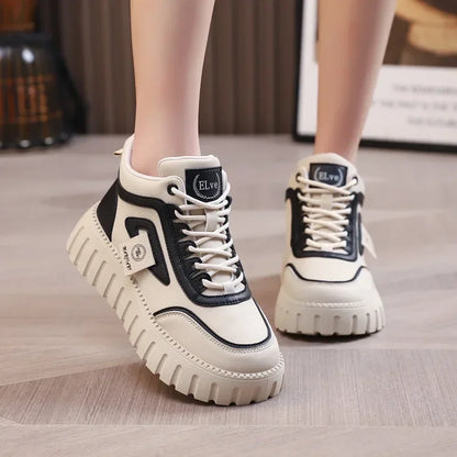 High Cut Thick Soled Dad Shoes 2024 Autumn New Versatile Design Sense Casual Sports Women's Height Increasing Vulcanized Shoes