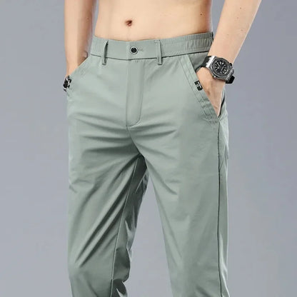 2024 Summer Thin Men's Slim Fit Casual Pants Korean Style Soft Breathable Elastic Business Fashion Casual Long Pants Male