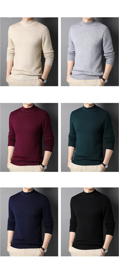 2024 Brand New Men's Cashmere Sweater Half Turtleneck Men Sweaters Knit Pullovers for Male Youth Slim Knitwear Man Sweater