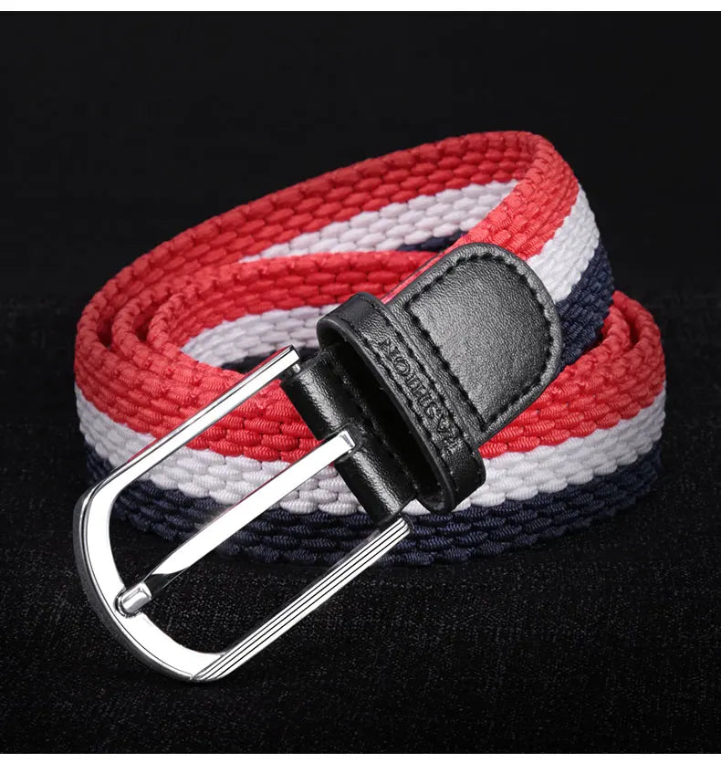 Men Women Stretch Belt For Unisex Knitted Braided Metal Pin Buckle Male Canvas Pants Jeans Elastic Belt