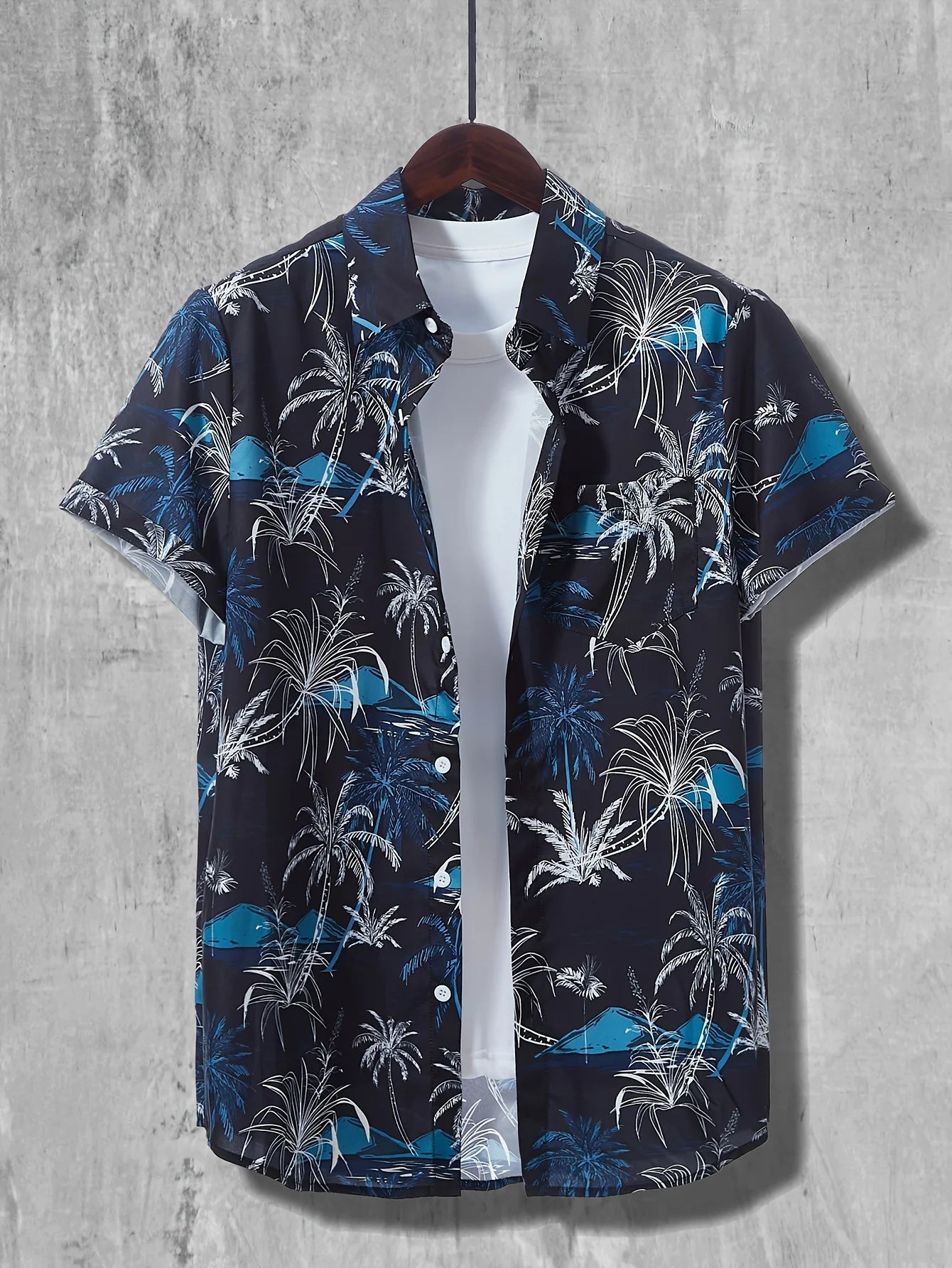 Coconut Palm Print Hawaiian Shirt, Men's Casual Button Up Short Sleeve Shirt For Summer Beach Vacation Resort oversized clothing