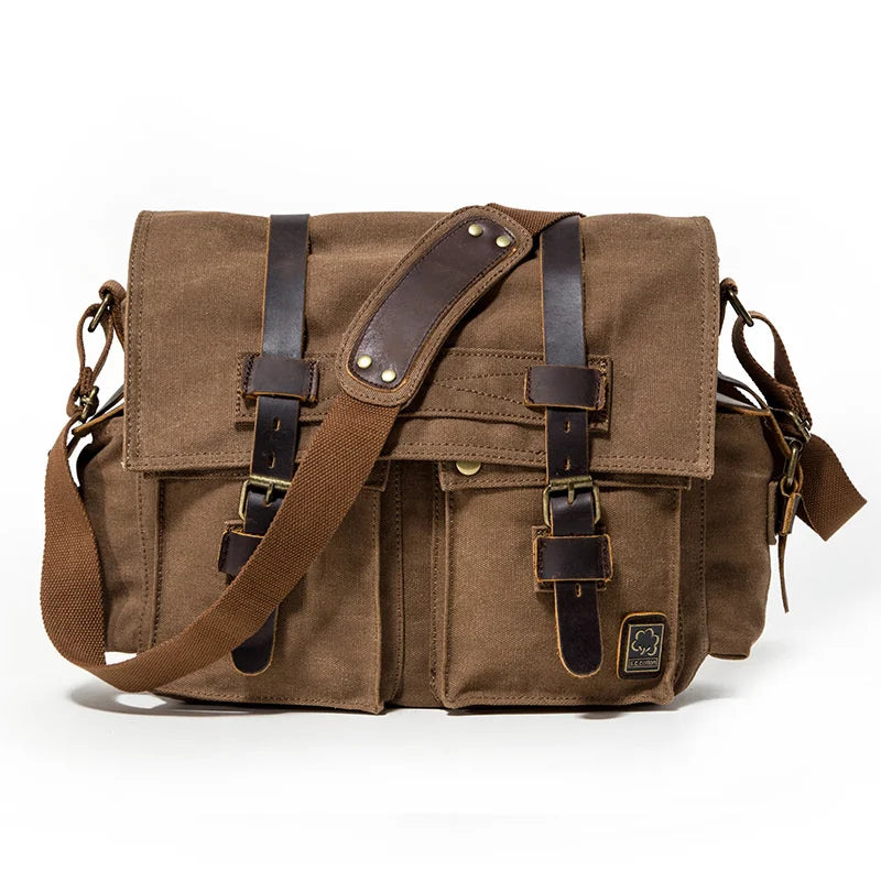 2023 Fashion Vintage Leather Canvas Women's Men's Messenger Bag Cotton Canvas Crossbody Bag Men Shoulder Bag Sling Casual Bag