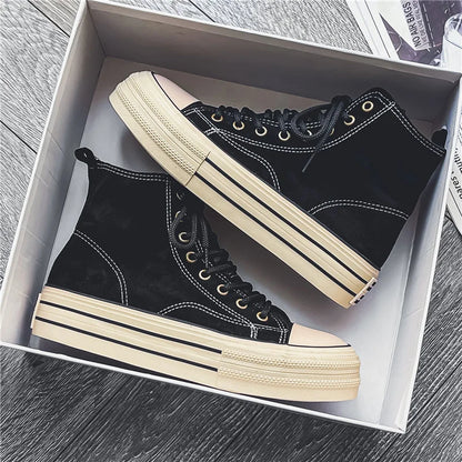 Vintage Brown Couples Casual Sneakers Comfort Suede Thick Sole Men's Shoes Trend Lace-up High Top Shoes Mens Vulcanized Sneakers