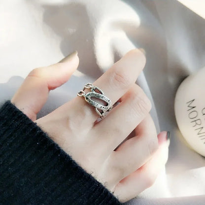 Silver Plated Unique Lines Ring For Women Jewelry Finger Adjustable  Vintage Ring For Party Birthday Gift Fashion Jewelry