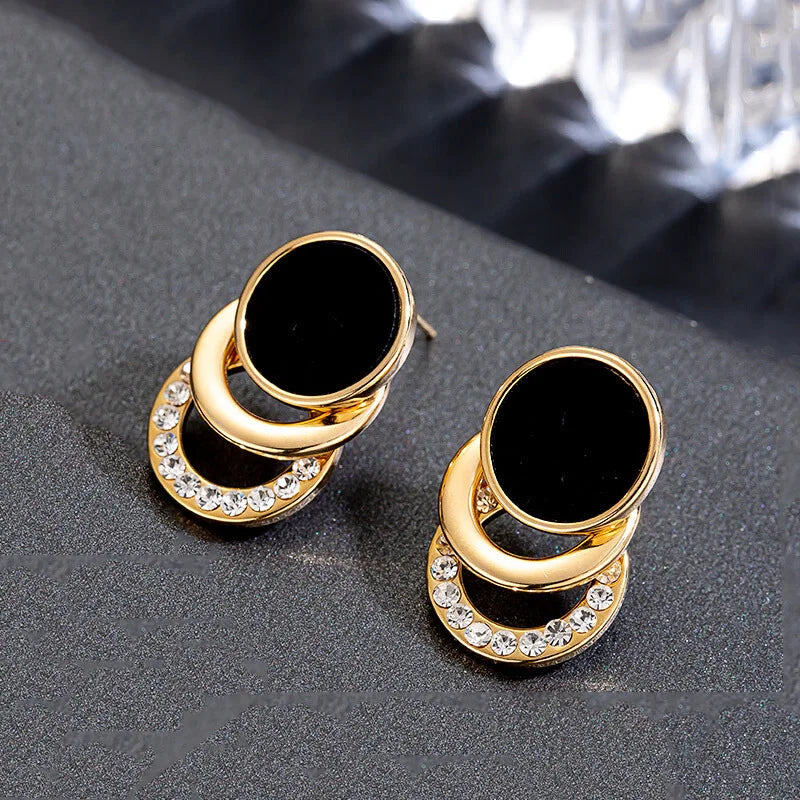 Fashion Women's Asymmetrical Earrings Hollow Out Black Round Stud Earrings Acrylic Crystal Jewelry Accessories pendientes mujer