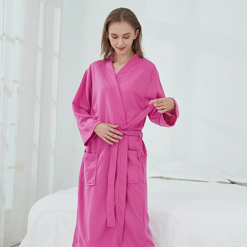 Waffle High-Quality Robe Large Size Long Men and Women Universal Residence Clothing Bathrobe Solid Black Plaid Couple Nightgowns