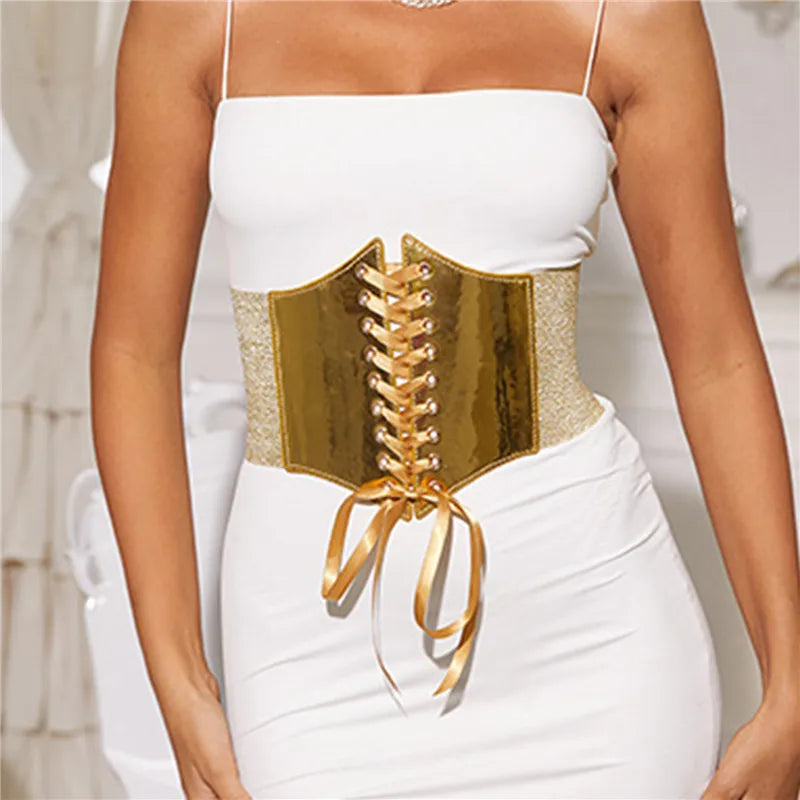 Fashion Elastic Gold Corset Wide Belt For Women Luxury Brand Designer Waist Strap Female Dress Skirt Coat Decorative Girdle