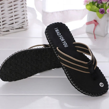 Flip-Flops For Men Summer Anti-Skid Breathable Home Outdoor Comfortable Slippers Daily Casual Regular Canvas Strap Flip-Flops