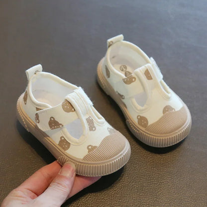 New Kids Shoes for Girl 2023 Spring Baby Cartoon Bear Canvas Shoes Casual Soft Bottom Non-slip Boys Toddler Summer Sneakers 1-4Y