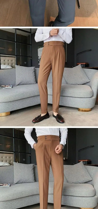 2023 Spring and Autumn Fashion Korean Edition Casual Business High Waist Button Slim Fit Straight Tube Non Iron Men's Suit Pants