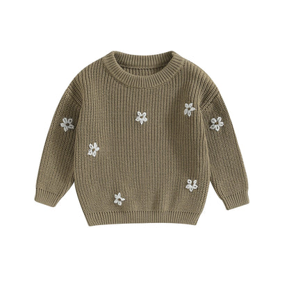 Baby Girl Autumn Fall embroidery Sweater Long Sleeve Crew Neck Flower Winter Warm Knit Pullover Sweater Infant Clothes