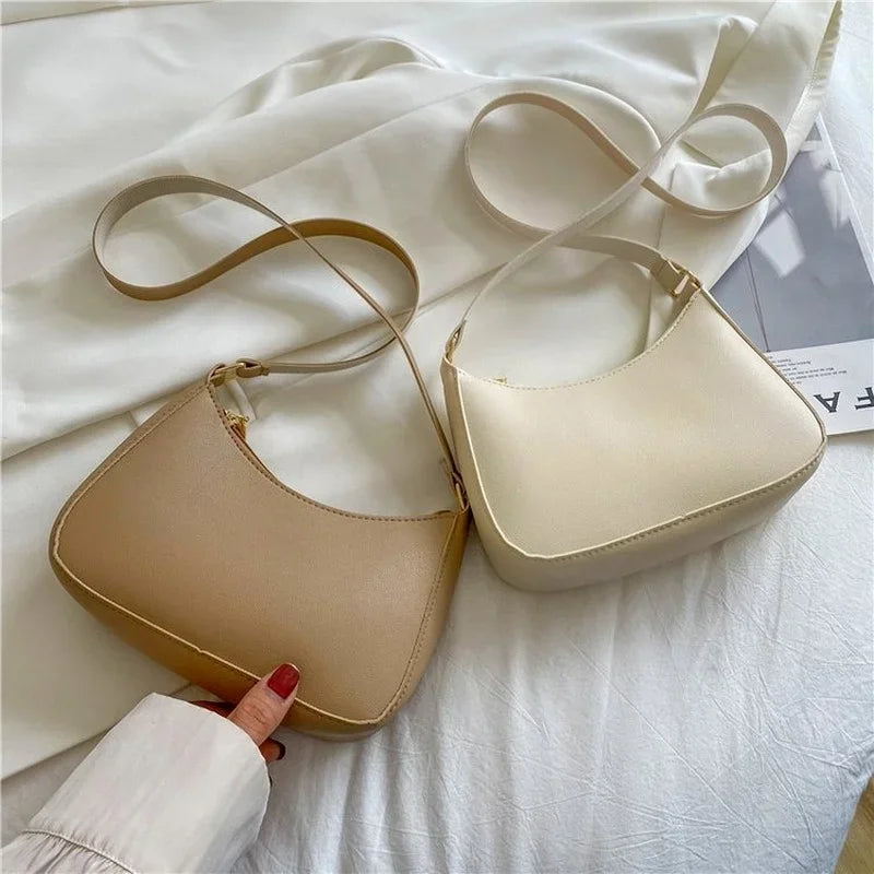 Womens Simple Fashion Handbags Retro Solid Color PU Leather Shoulder Underarm Bag Casual Hobos Handbags Trend Crossbody Bags