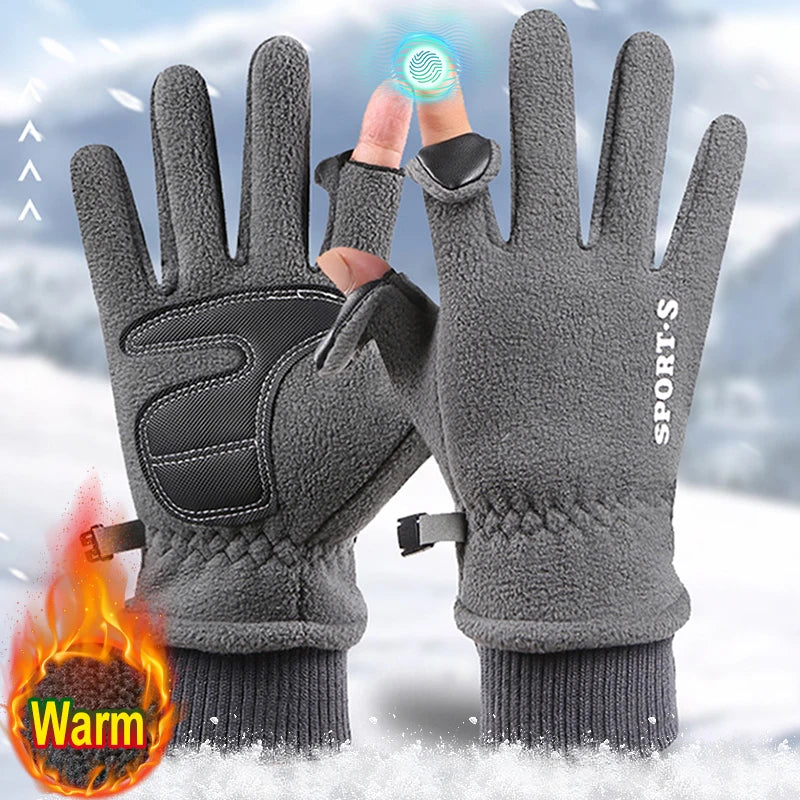 Winter Thickened Fleece Gloves Finger Flap Clickable Screen Glove Men Women Outdoors Skiing Cycling Motorcycle Sports Mittens