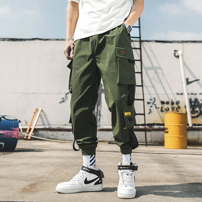 New Joggers Cargo Pants for Men Casual Hip Hop Pocket Male Trousers Sweatpants Streetwear Ribbons Techwear Pants