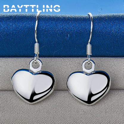 925 Sterling Silver Luxury 27MM Glossy Heart Drop Earrings For Women Fashion Engagement Jewelry Accessories Girlfriend Gifts